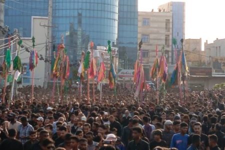 اوج گیری شور حسینی با برگزاری آیین کهن« علم پیغمبر» در میناب
